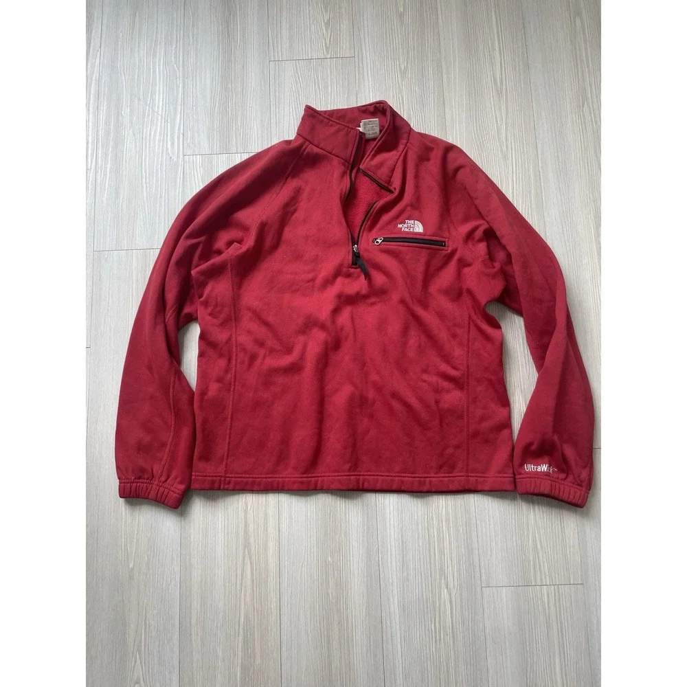 North Face Men's Size Small Red Quarter Zip Pullover Sweatshirt Ultra Wick